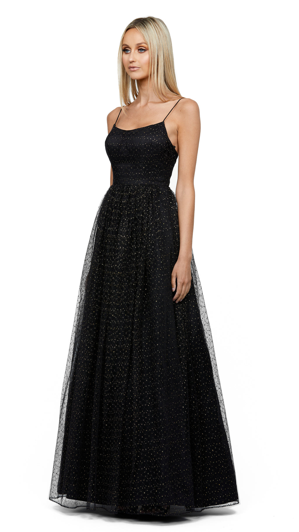 Sorrento Scoop Neck Ball Gown in Black/Gold SIDE
