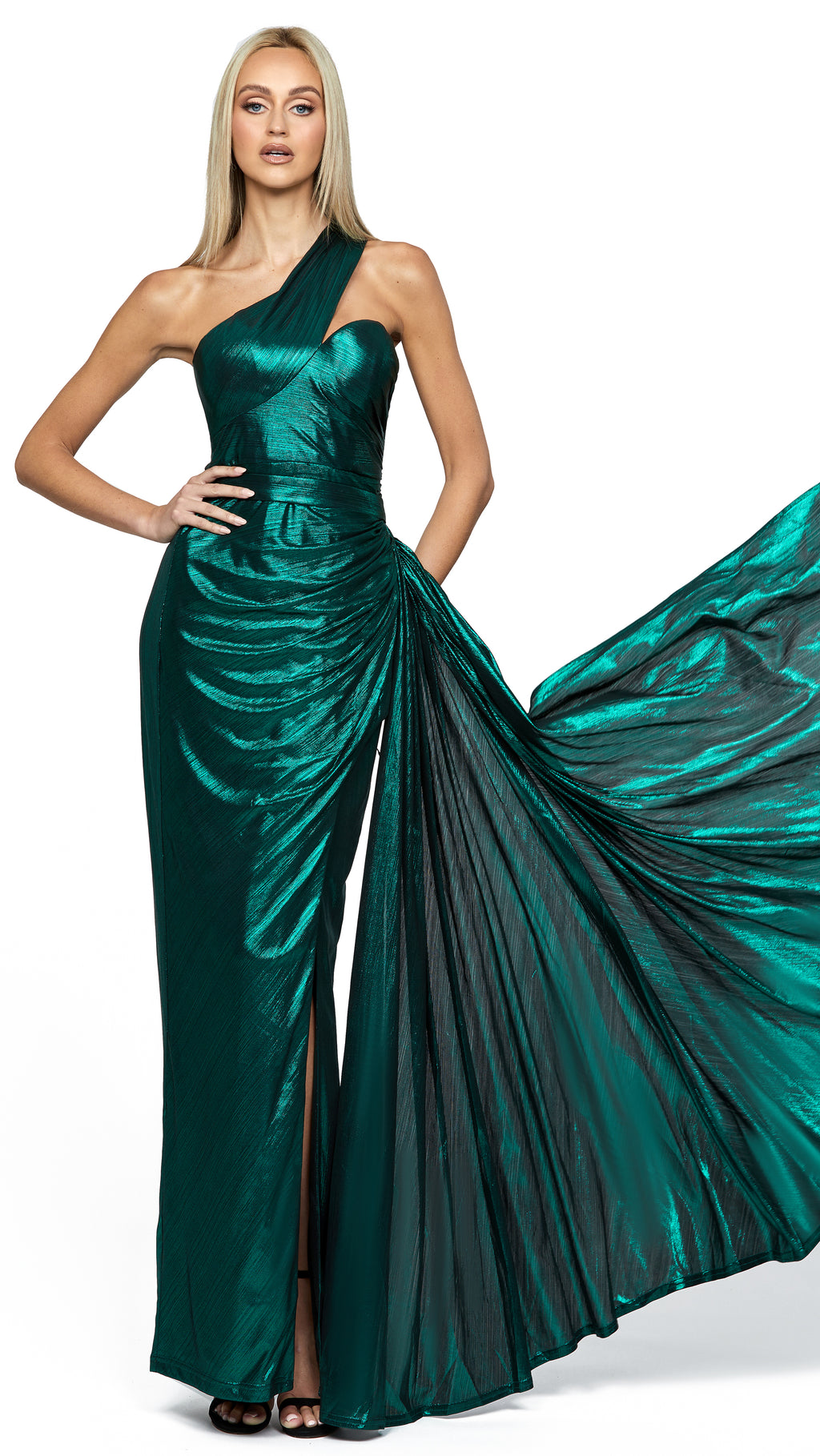 Elektra Asymmetric Gown in Emerald