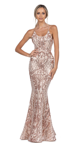 Bariano Serpentine Scoop Gown in Rose Gold