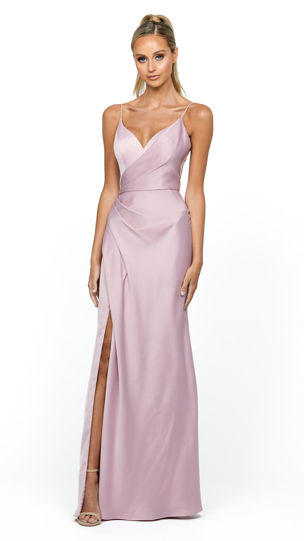 Bella Grecian Drape Gown in Dusty Pink
