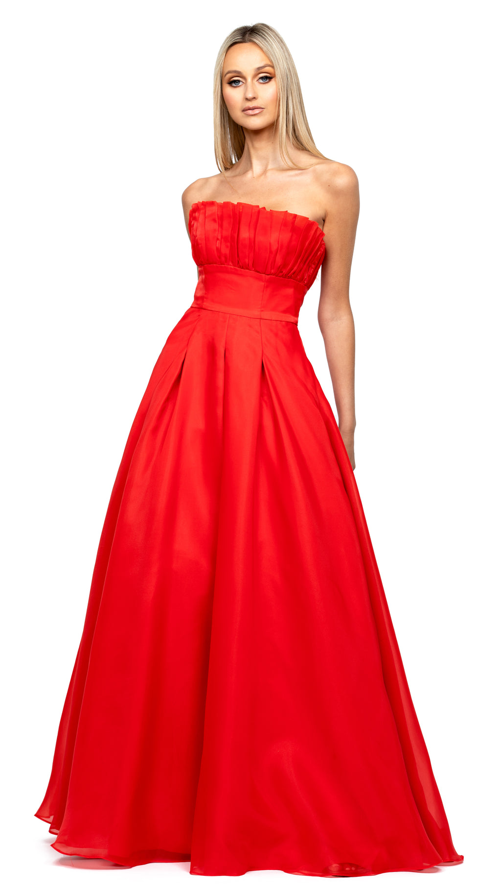 Itzi Ruffled Ball Gown in Light Red front