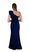 Bariano Sue frill one shoulder dress Navy back