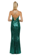 Stephanie Draped Sequin Cowl Gown in Emerald with Strappy Back