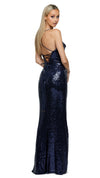 Stephanie Cowl Sequin Gown in Navy BACK