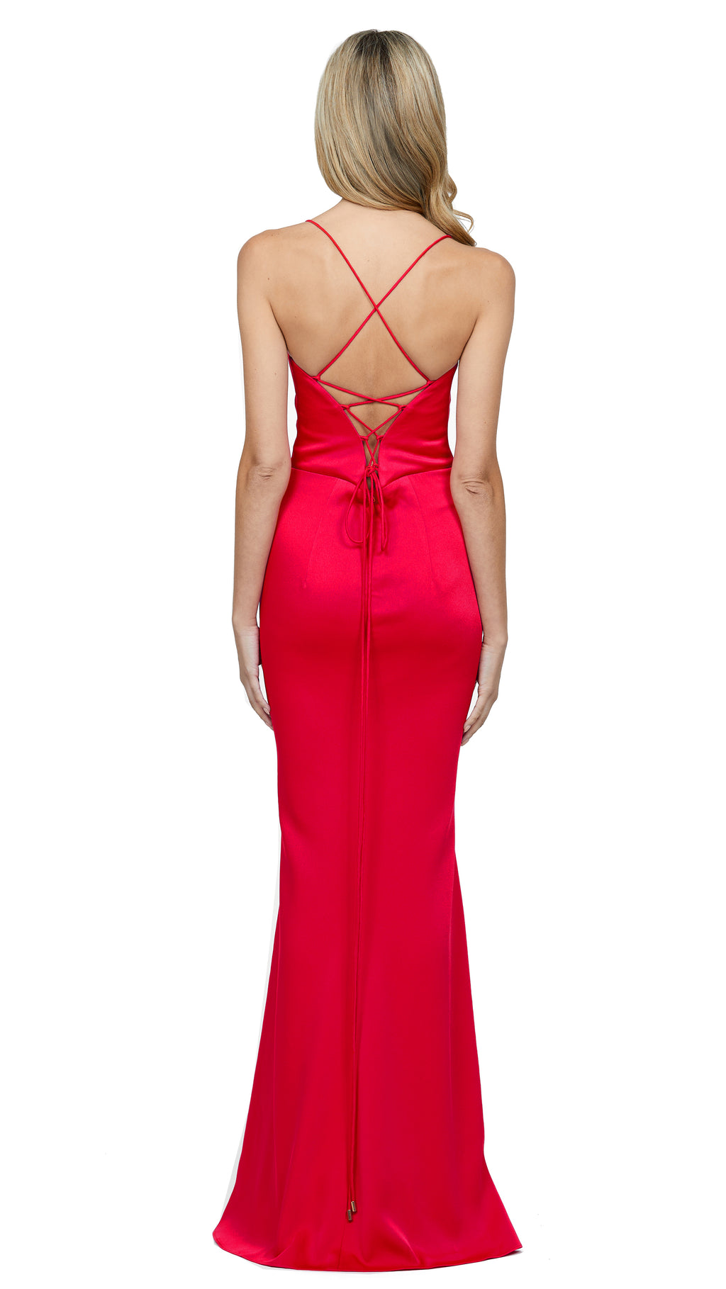 Stephanie Cowl Satin Gown in Red  BACK