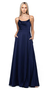 Bariano Diamond Cowl Wrap Gown in Navy