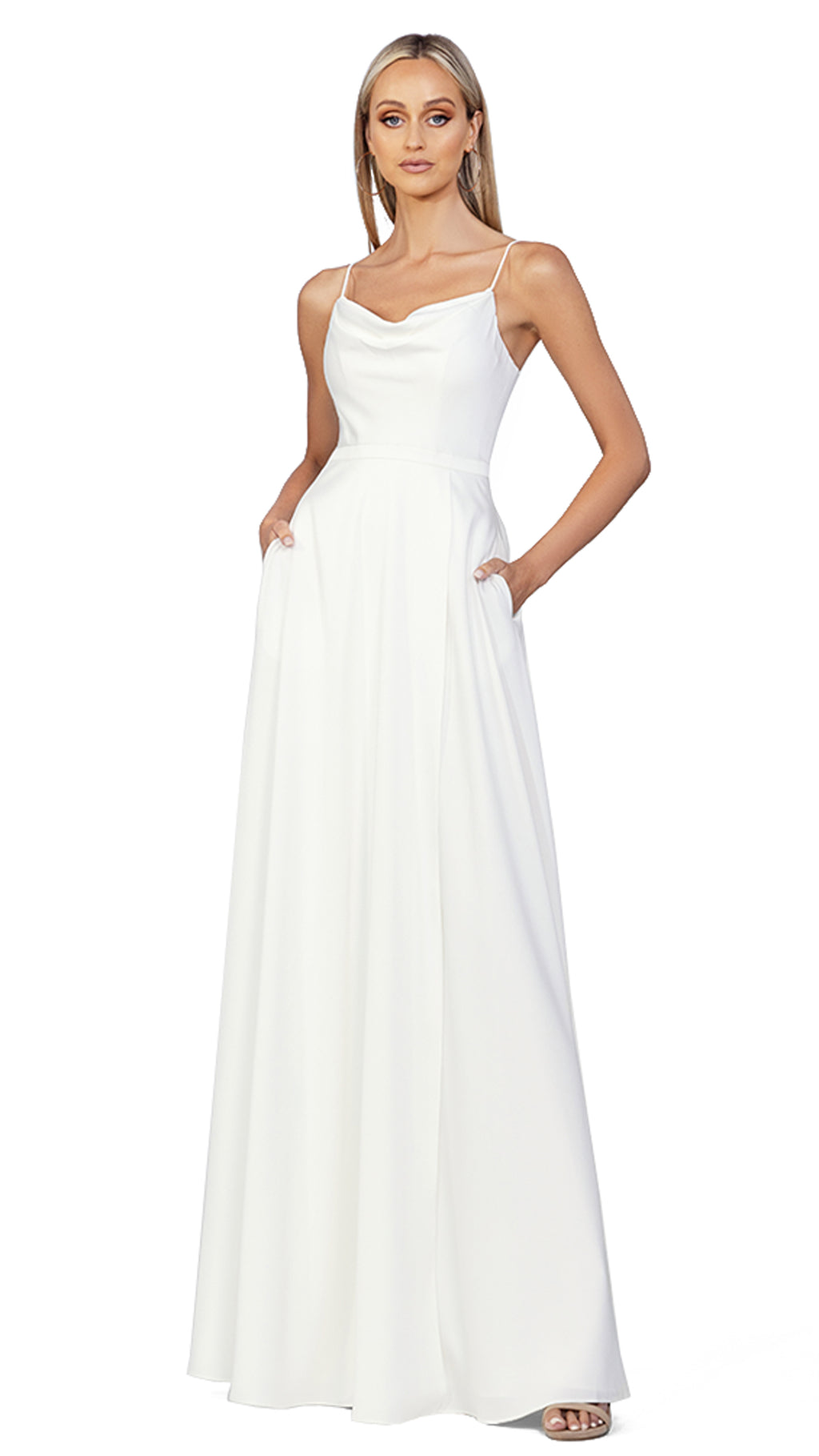 Bariano Diamond Cowl Wrap Gown in White 