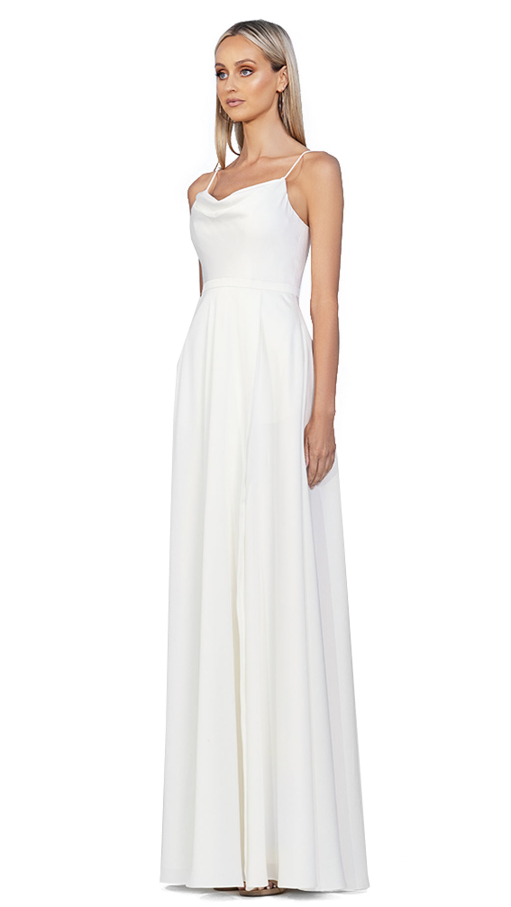 Bariano Diamond Cowl Wrap Gown in White  - SIDE