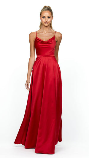 Diamond Cowl Wrap Gown in Red