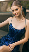 Anastasia Sequin Strappy Gown in Navy close up