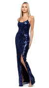 Anastasia Sequin Strappy Gown in Navy