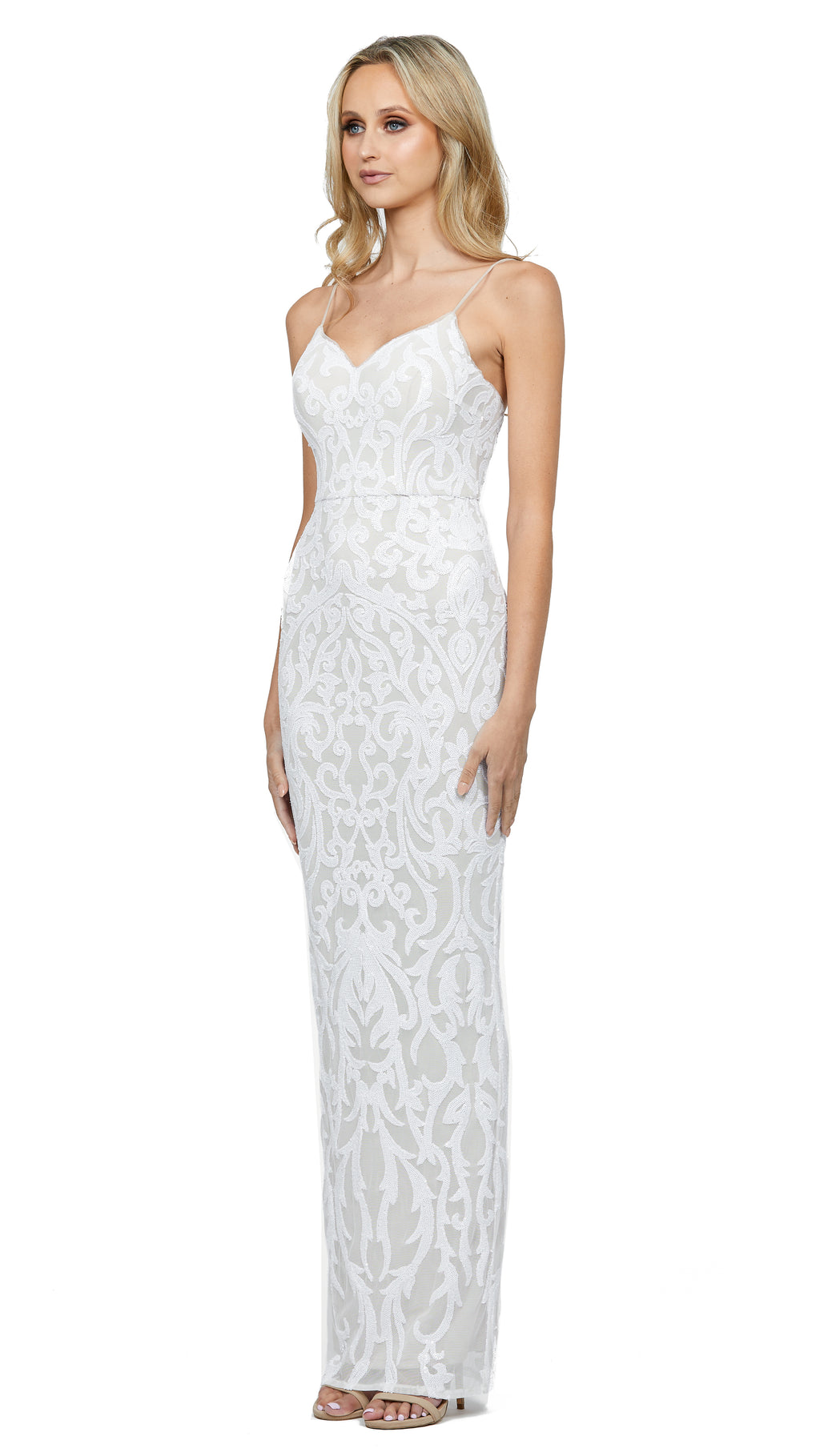 Sherlie V Neck Gown in White/Nude SIDE