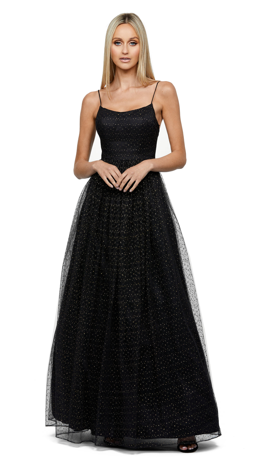 Sorrento Scoop Neck Ball Gown in Black/Gold