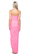 Rowie Plunge Neckline Gown in Fluro Pink BACK