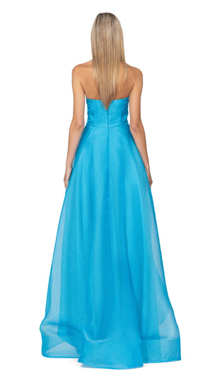 Indi Hi Low Ball Gown in Blue Jewel BACK