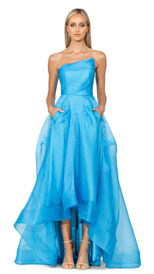 Indi Hi Low Ball Gown in Blue Jewel with Pockets