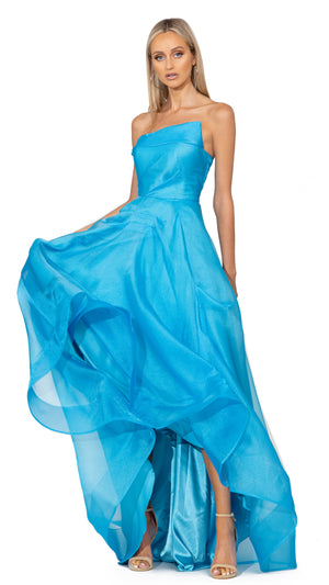 Indi Hi Low Ball Gown in Blue Jewel FRONT