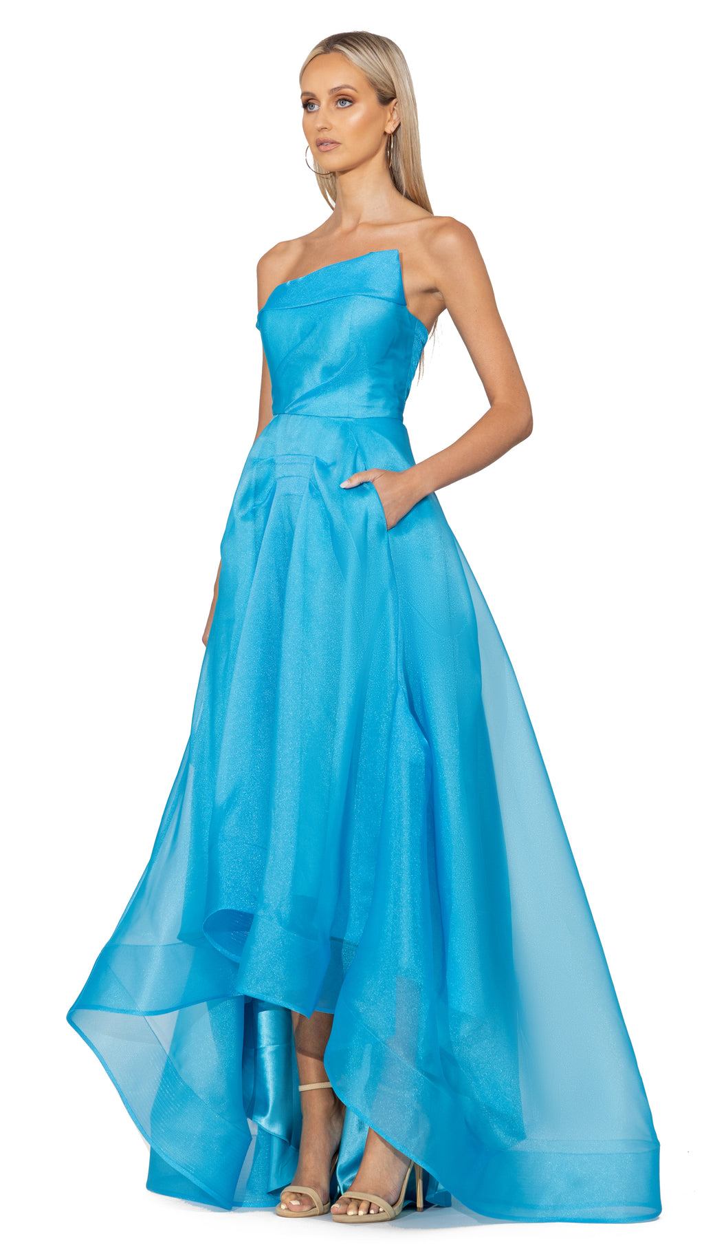 Indi Hi Low Ball Gown in Blue Jewel SIDE
