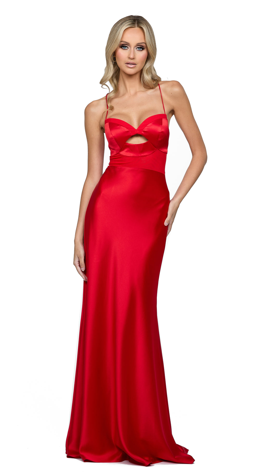 Augusta Sheer Panelled Gown in Red