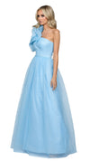 Corena One Shoulder Ruffle Ball Gown in Baby Blue SIDE