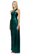 Elektra Asymmetric Gown in Emerald - SIDE