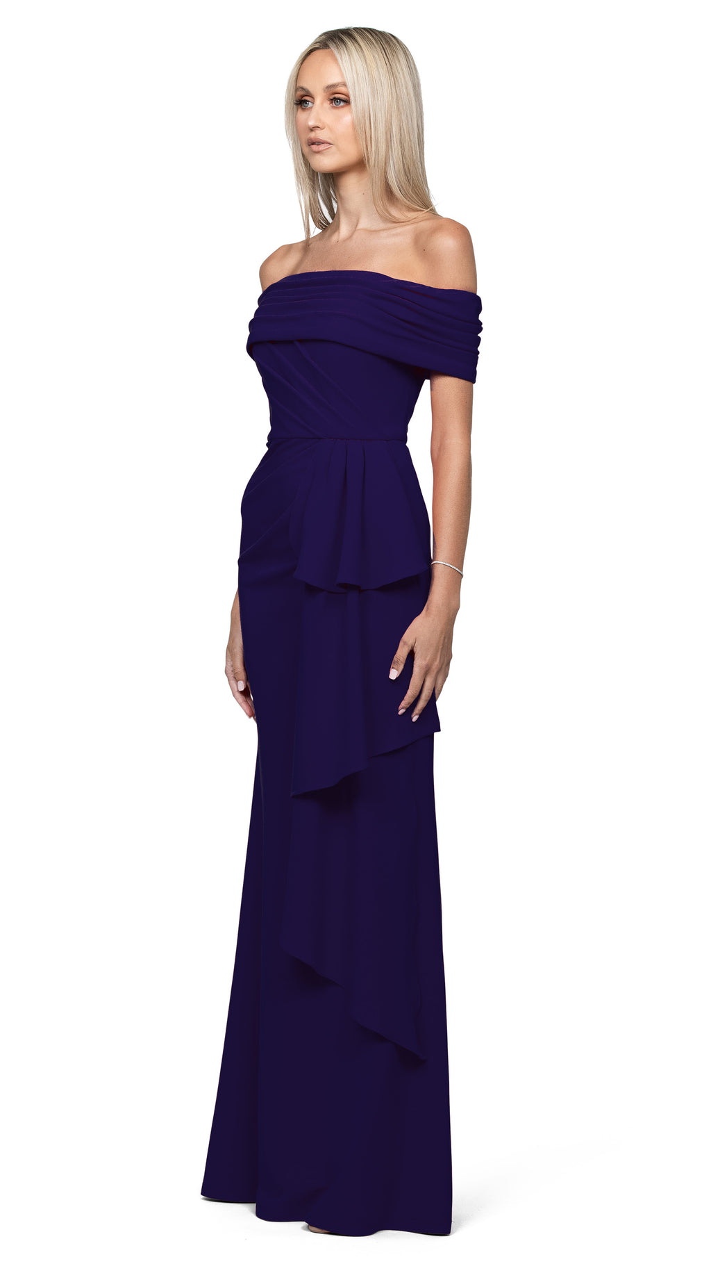 Quinny Off Shoulder Gown in Navy SIDE