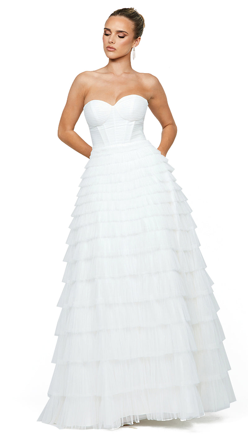 Serenity Sweetheart Strapless Ball Gown in White FRONT