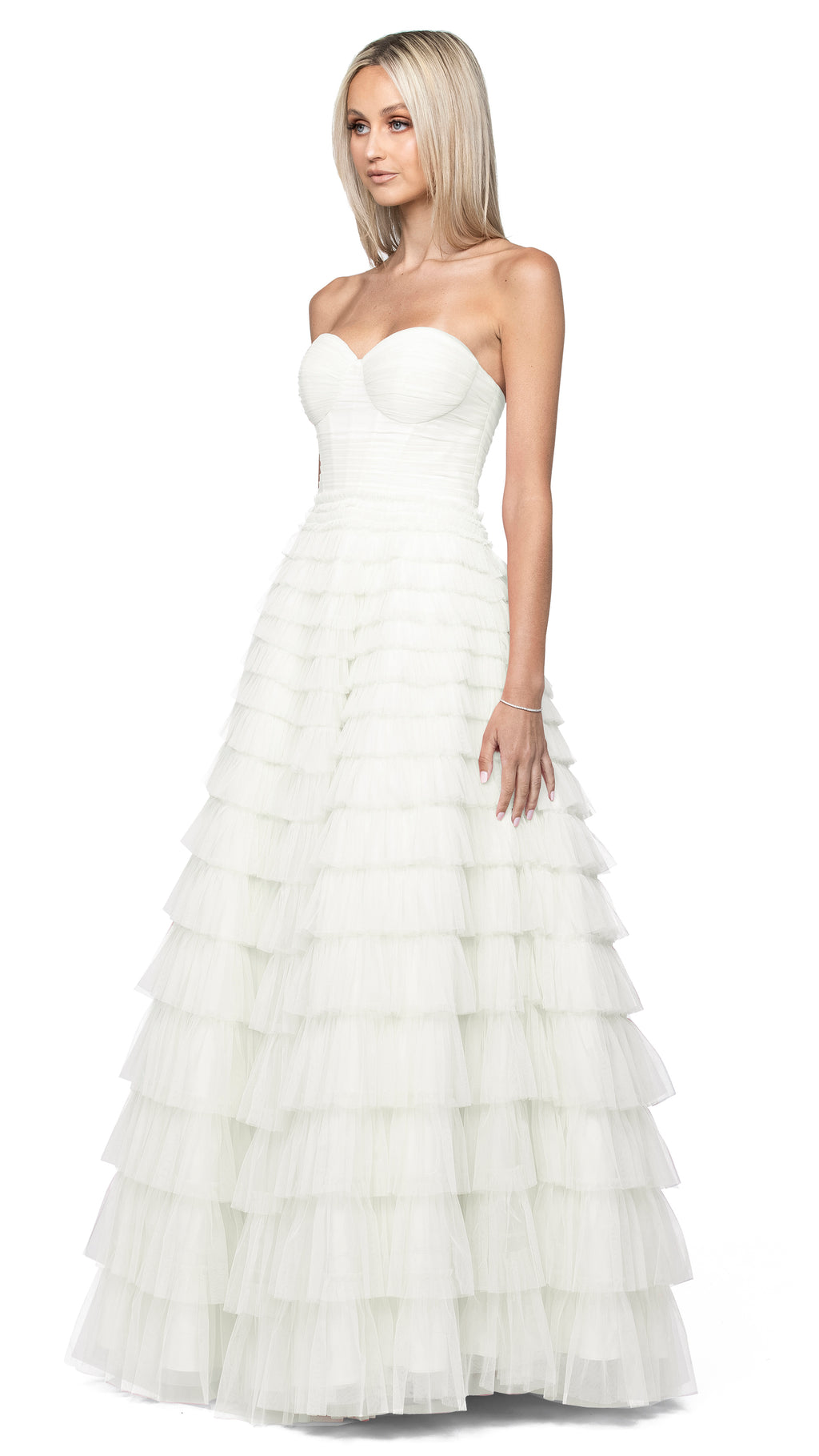 Serenity Sweetheart Strapless Ball Gown in White SIDE - PREORDER