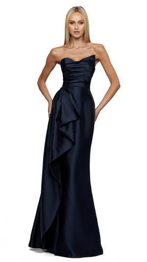 Kasery Asymmetric Gown in Navy FRONT