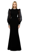 Winnie Sheer Sleeve Gown in Black