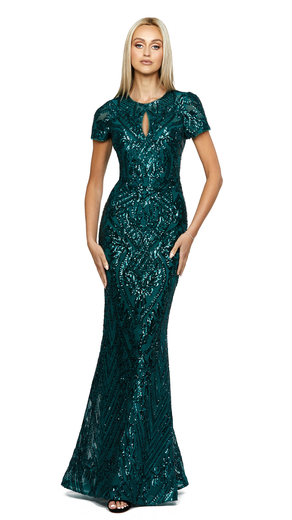 Brienne Short Sleeve Gown in Emerald