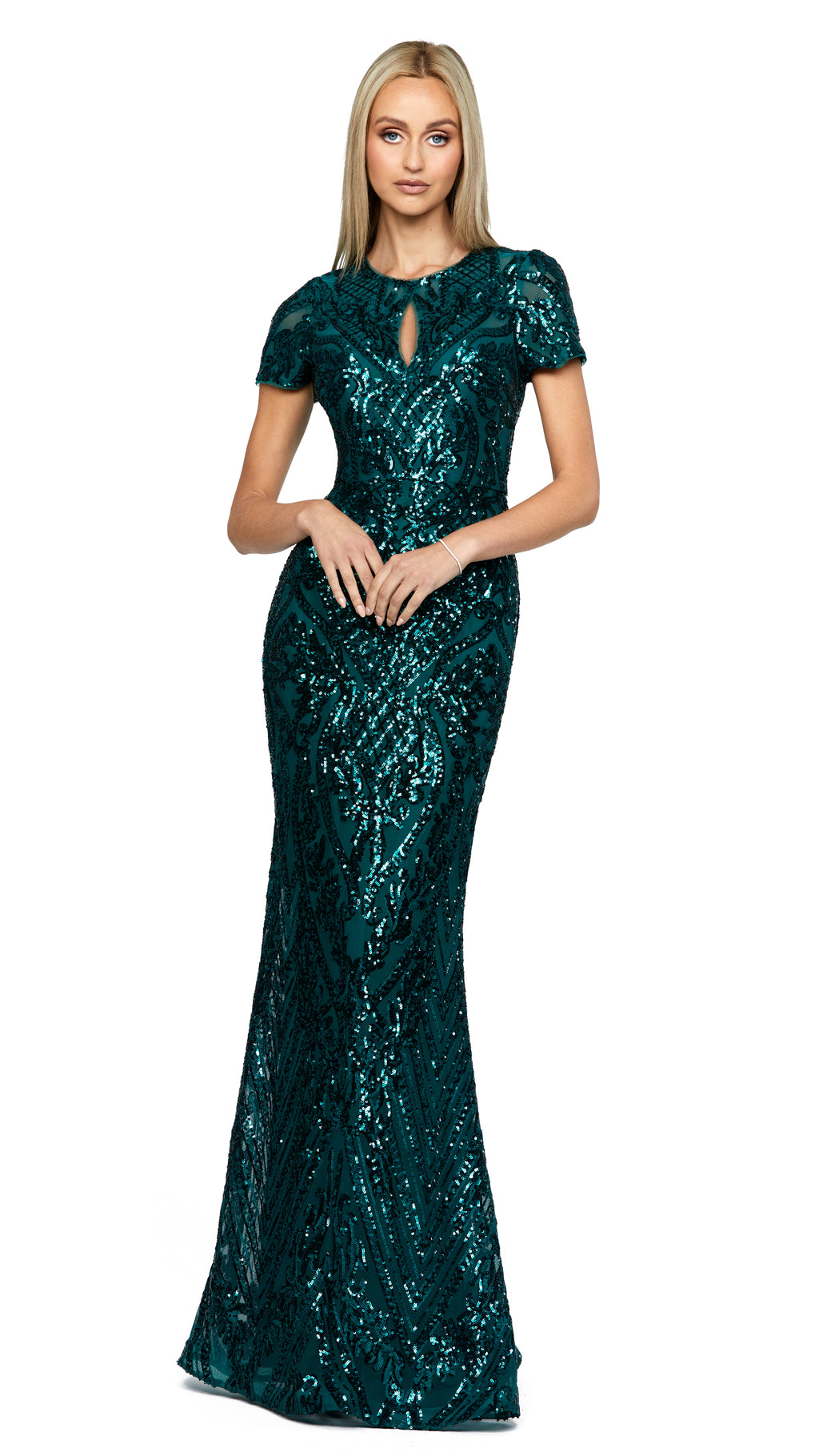 Brienne Short Sleeve Gown in Emerald front