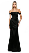 Gess Off Shoulder Fishtail Gown in Black with detachable sleeves