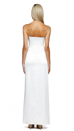 Gwyneth Strapless Overlay Gown in White Nude BACK