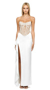 Gwyneth Strapless Overlay Gown in White Nude FRONT_1