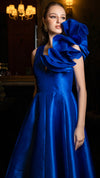 Cece Ruffle Shoulder Gown in COBALT 1