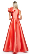 Cece Ruffle Shoulder Gown in Coral BACK