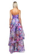 Adelaide Strapless Hi Lo Gown in Lilac Print BACK