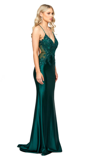 Layne Fishtail Gown in Emerald SIDE