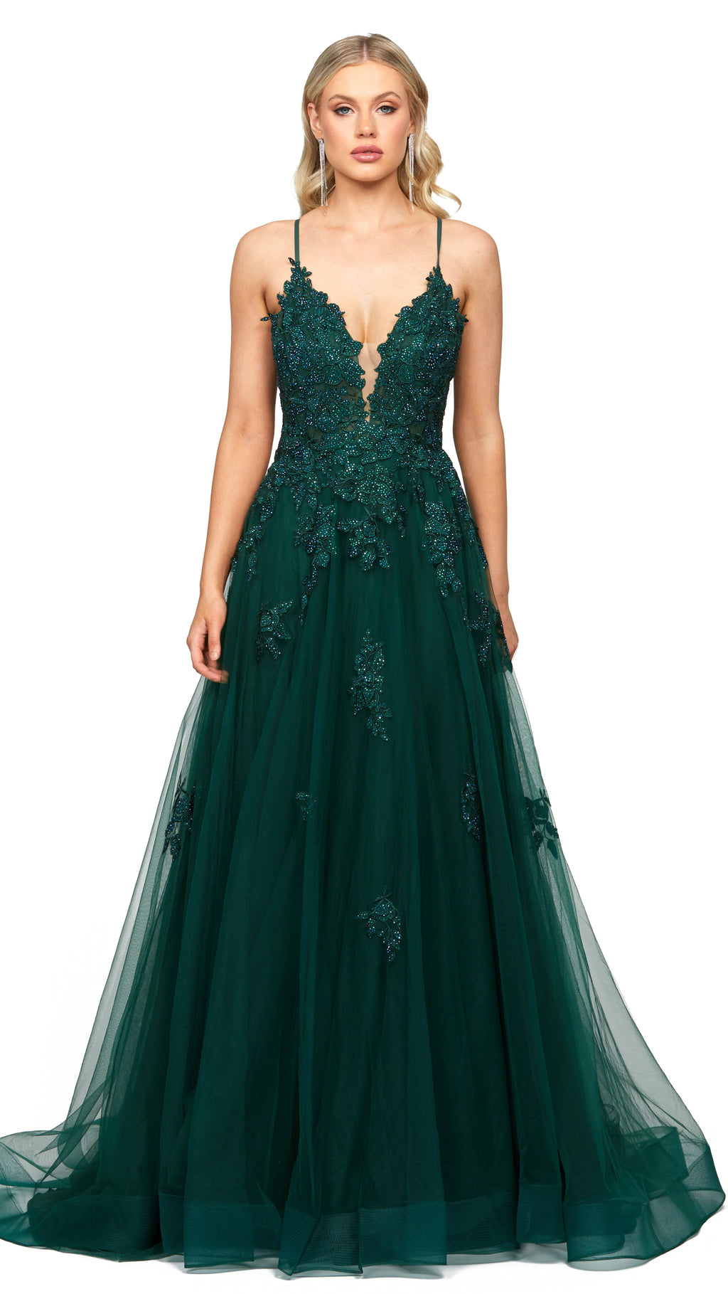 Alie Plunging Ball Gown in Dark Green