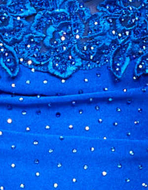 Cobalt Diamante Jersey and Lace Fabric