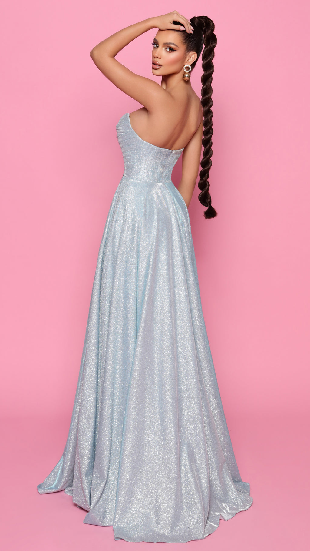Nicoletta NP176 Strapless Glitter Gown - Baby Blue