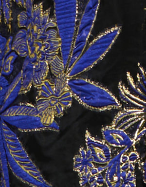 Navy Gold Print Jacquard Fabric