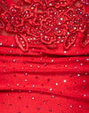 Red Diamante Jersey and Lace Fabric