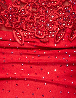 Red Diamante Jersey and Lace Fabric