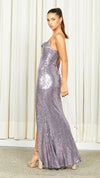 Stephanie Cowl Draped Sequin Gown in Lilac SIDE