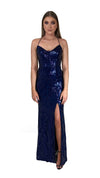 Bariano Collette Scoop Neck Pattern Sequin dress Navy front