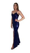 Bariano Collette Scoop Neck Pattern Sequin dress Navy side