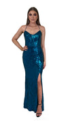 Bariano Collette Scoop Neck Pattern Sequin dress Teal front