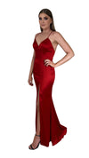 Bariano Nora V Neck Red Satin Gown 